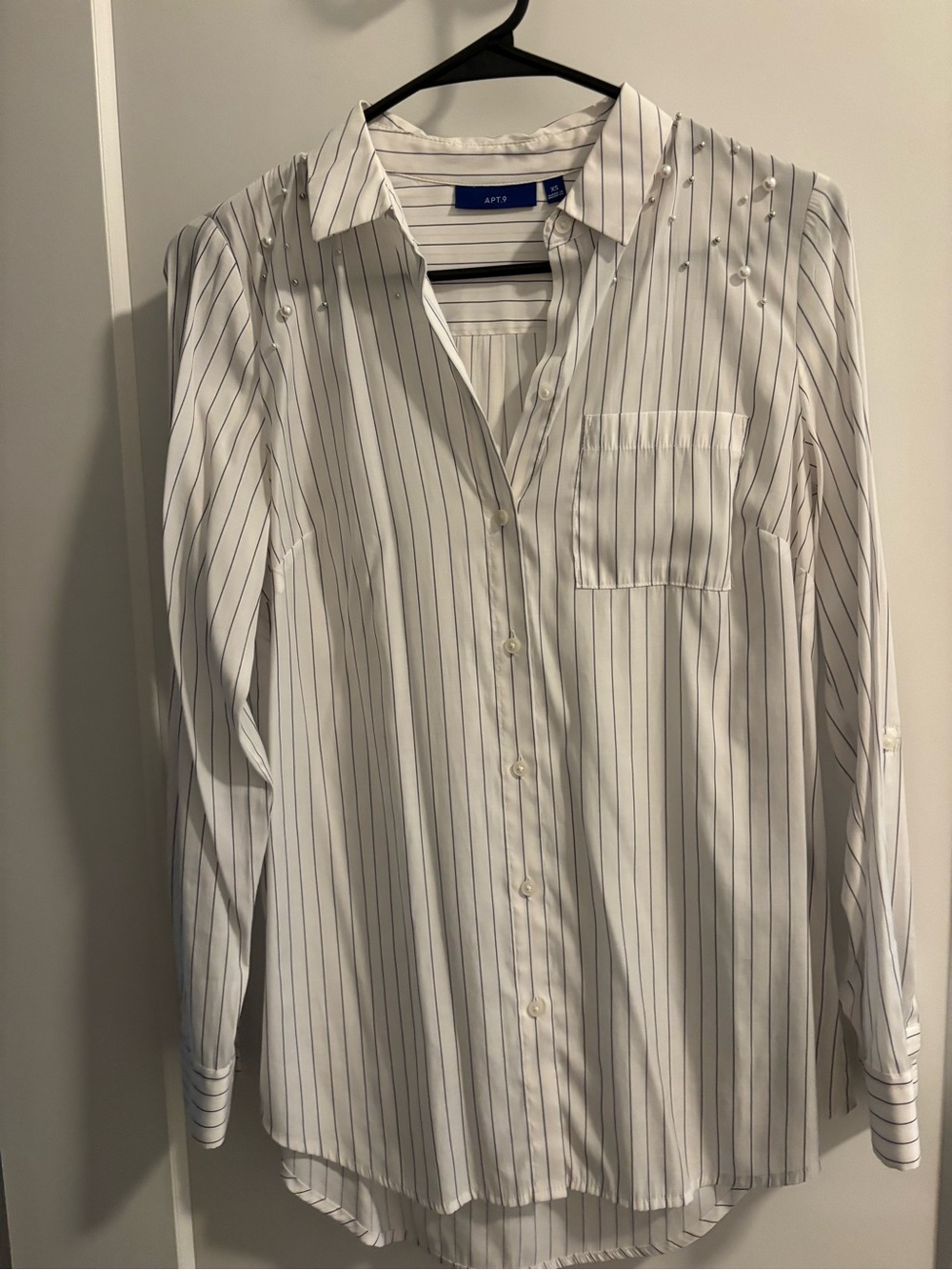 Apt. 9 White Button-Down Shirt with Black Pinstripes